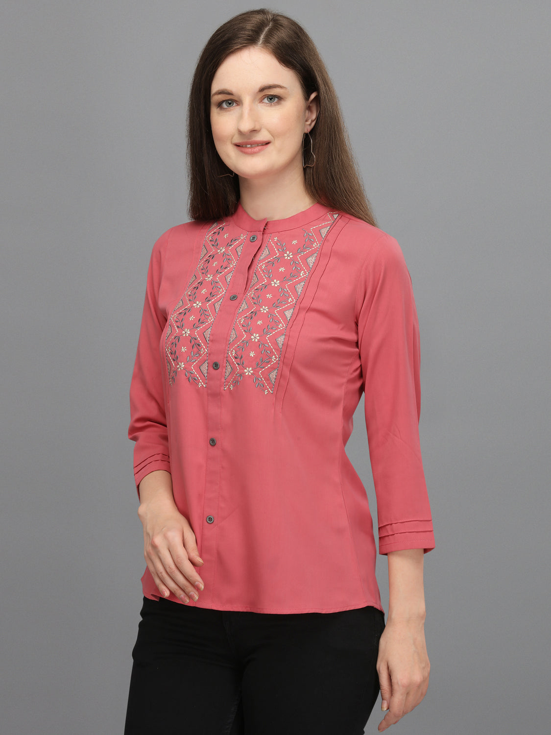 Casual Regular Sleeves Embroidered Women Pink Top