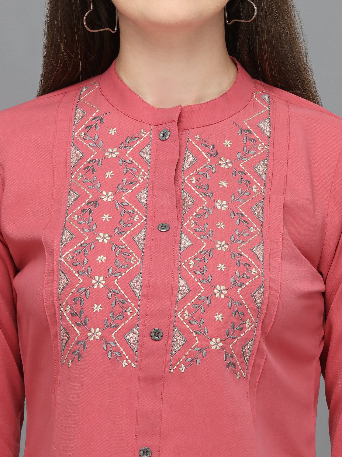 Casual Regular Sleeves Embroidered Women Pink Top