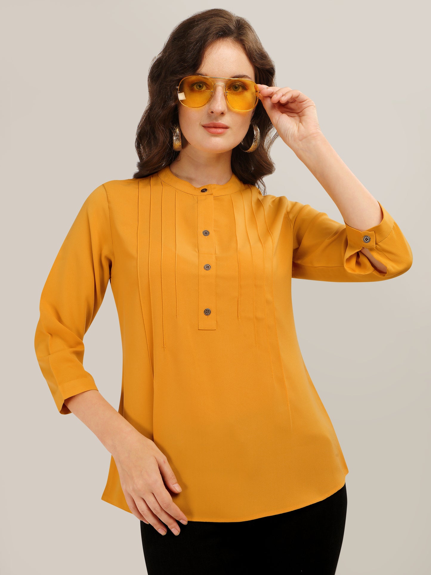 Casual Regular Sleeves Self Design Women Yellow Top