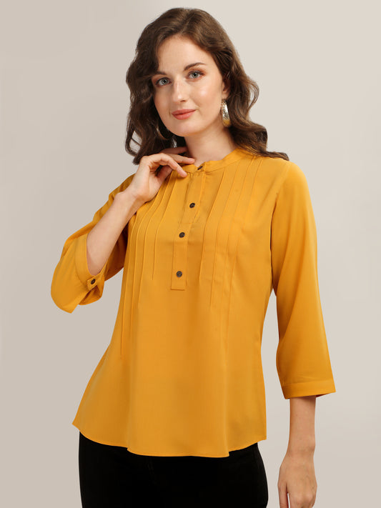 Casual Regular Sleeves Self Design Women Yellow Top