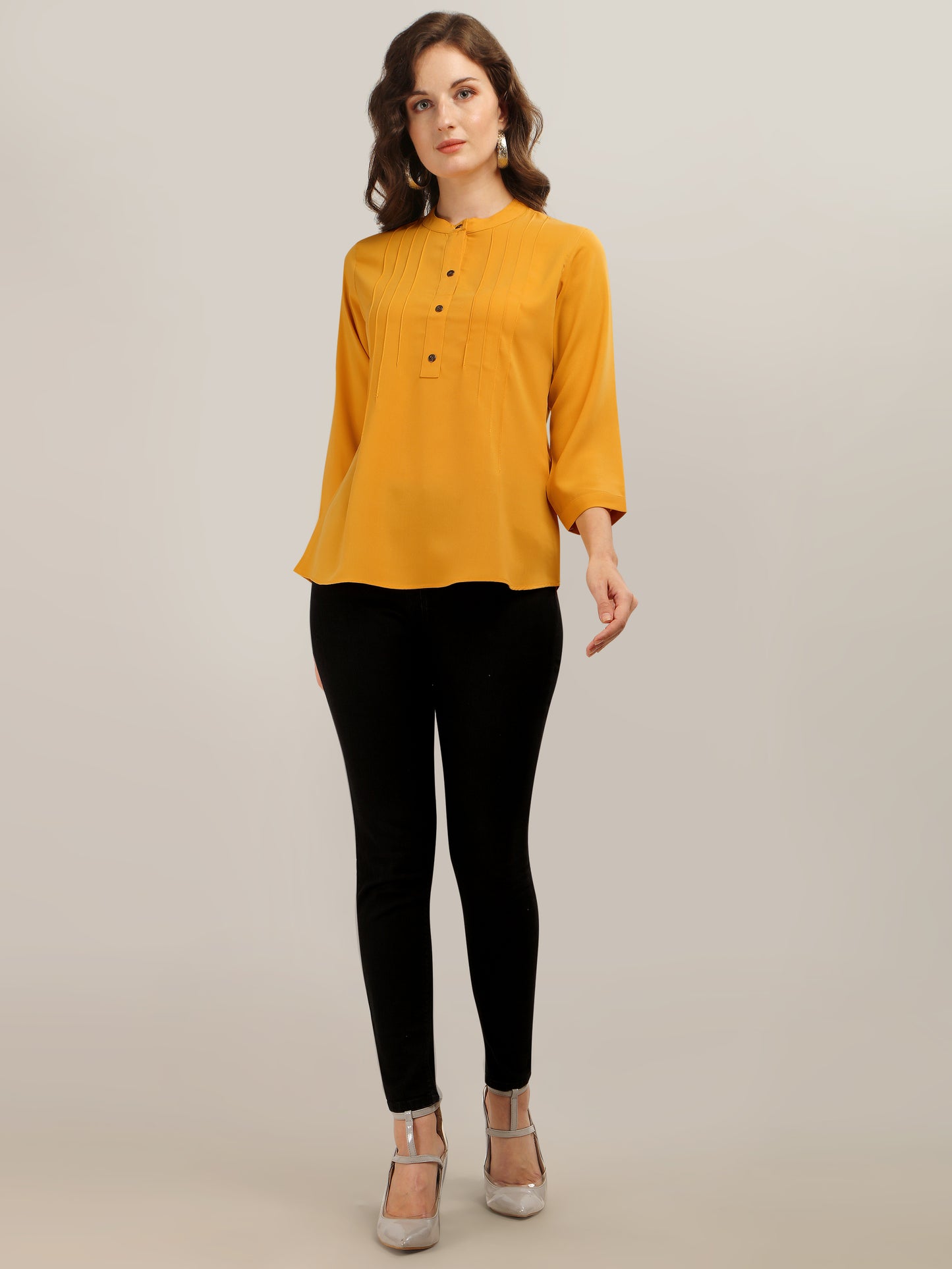 Casual Regular Sleeves Self Design Women Yellow Top