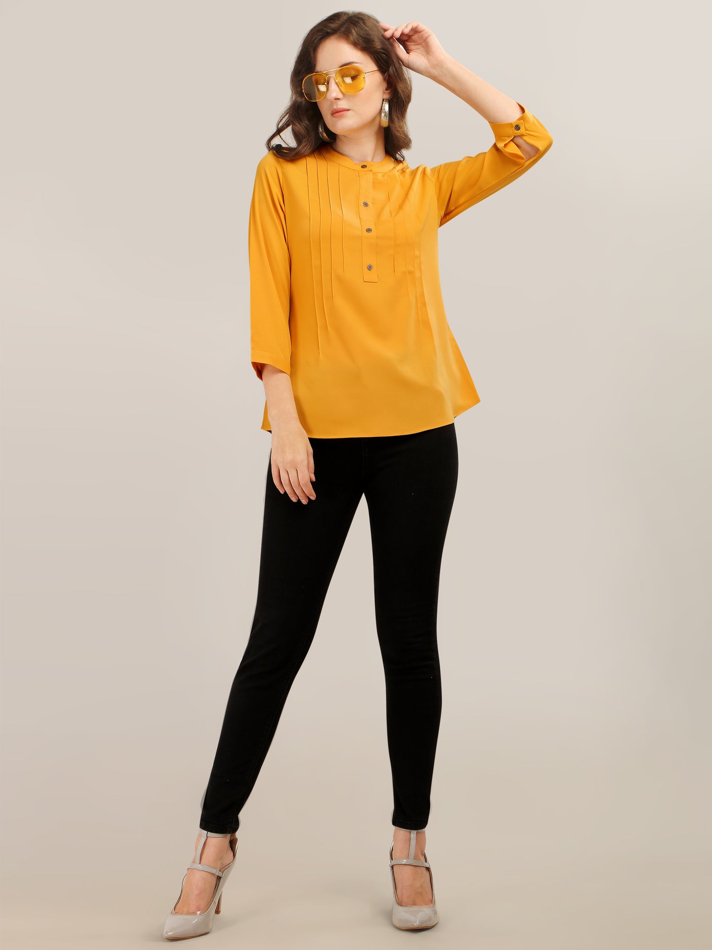 Casual Regular Sleeves Self Design Women Yellow Top