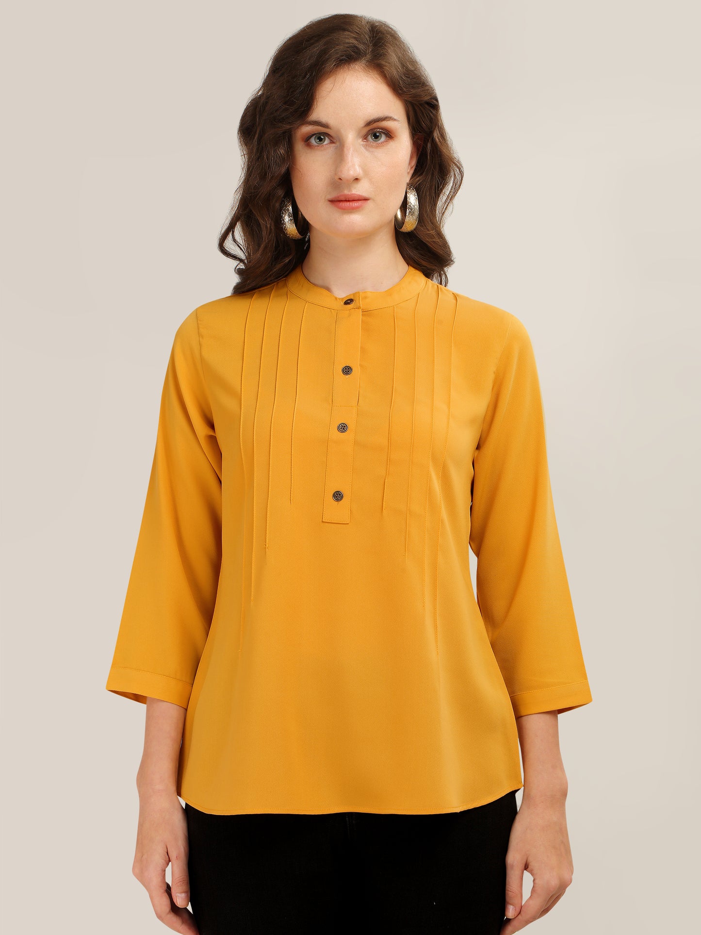 Casual Regular Sleeves Self Design Women Yellow Top