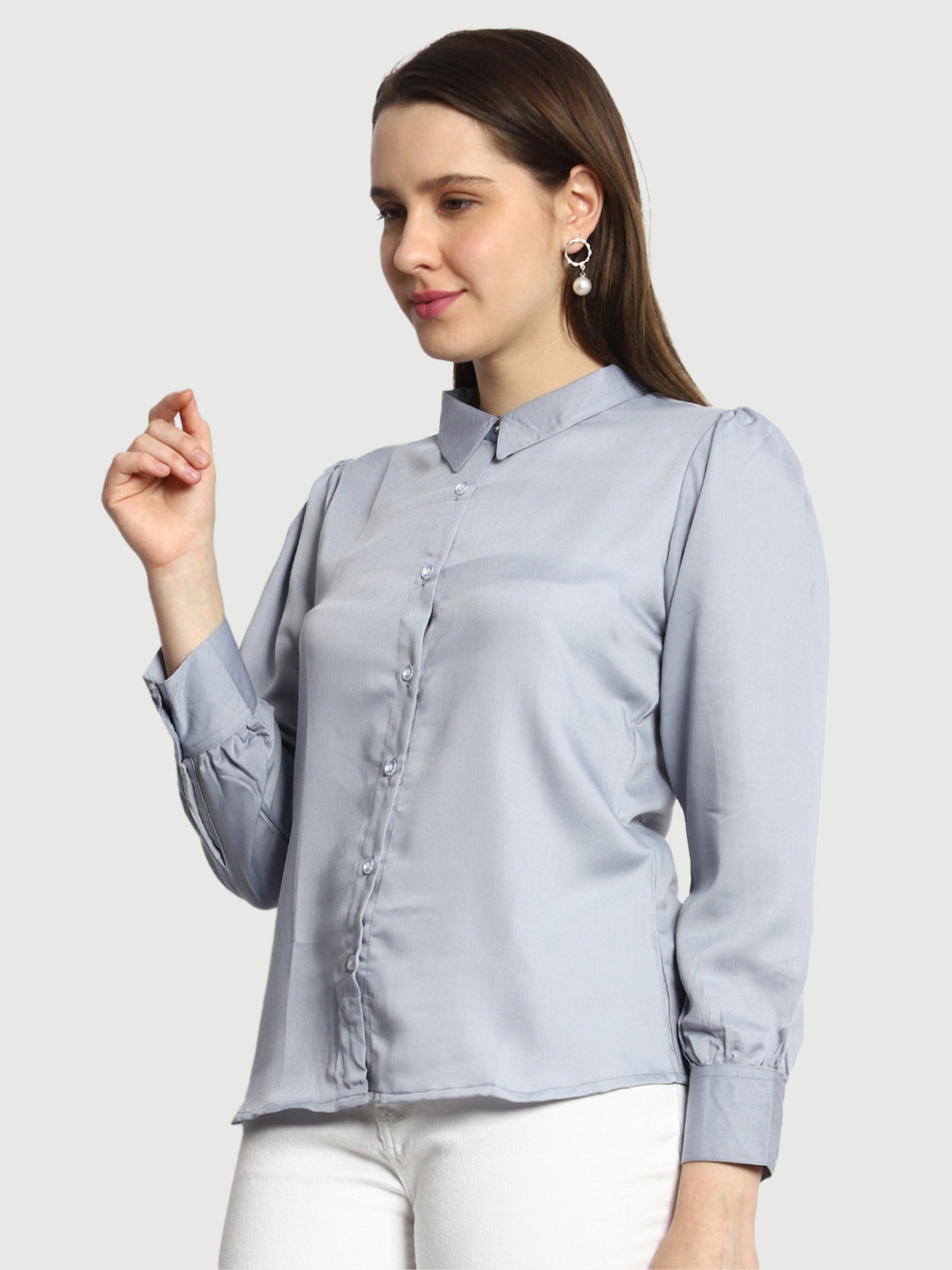Casual Regular Sleeves Solid Women Grey Top
