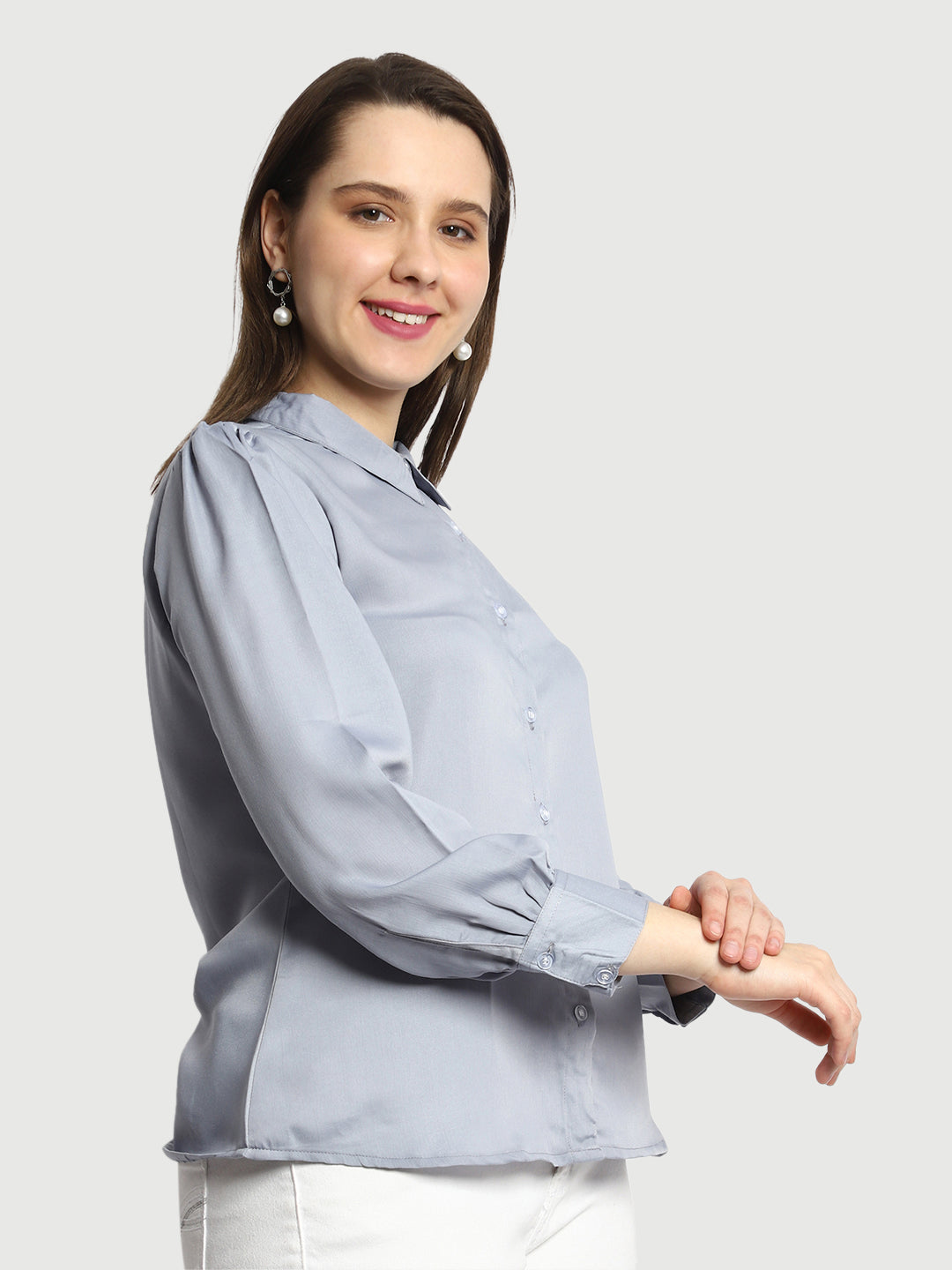 Casual Regular Sleeves Solid Women Grey Top