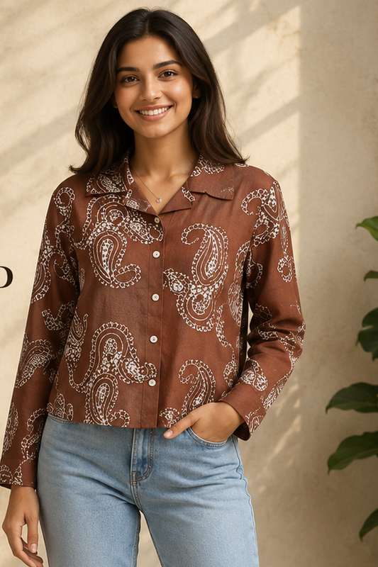 Women Paisley and chain-stitch embroidered pattern Collared Shirt