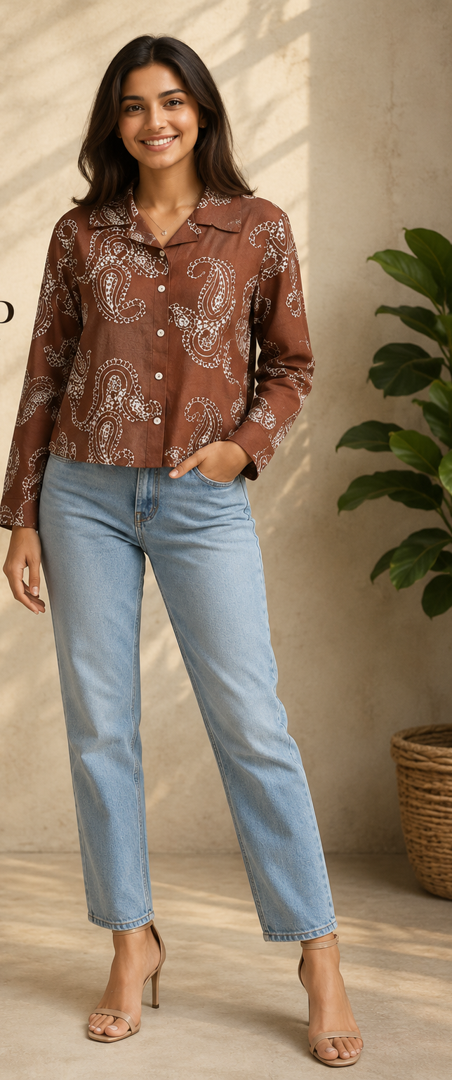 Women Paisley and chain-stitch embroidered pattern Collared Shirt