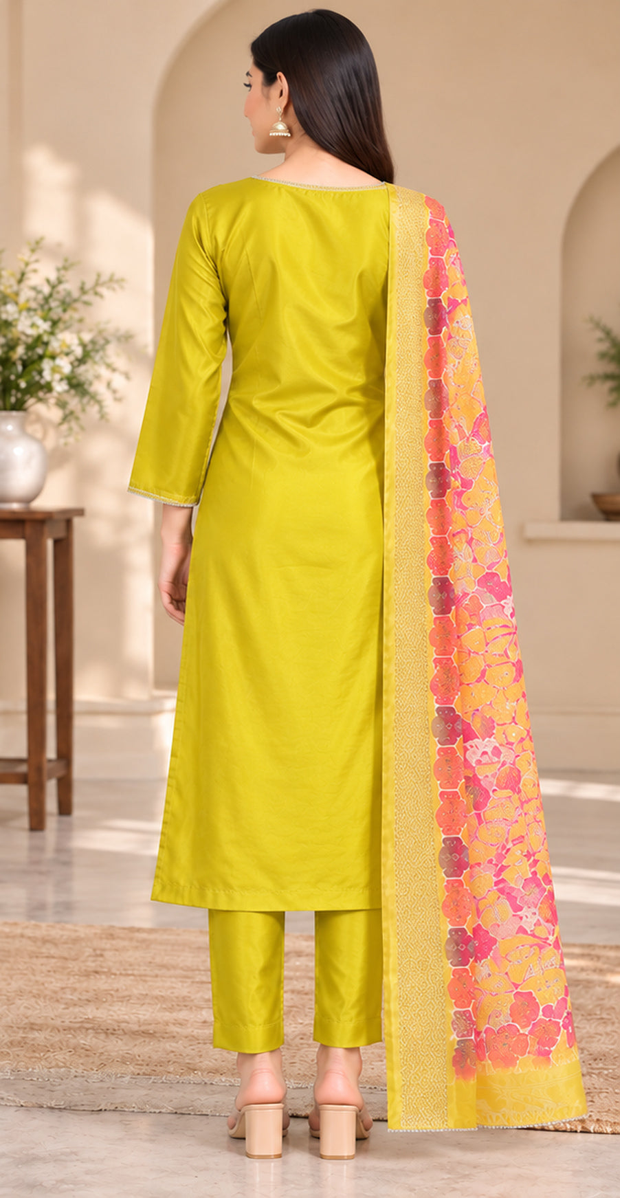 Women Yellow Floral Embroidered Kurta & Pant Set with Matching Dupatta