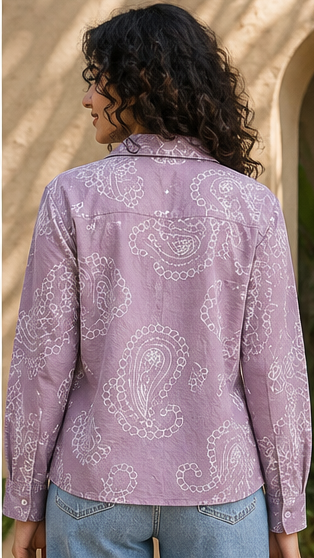Women Paisley and chain-stitch embroidered pattern Collared Shirt