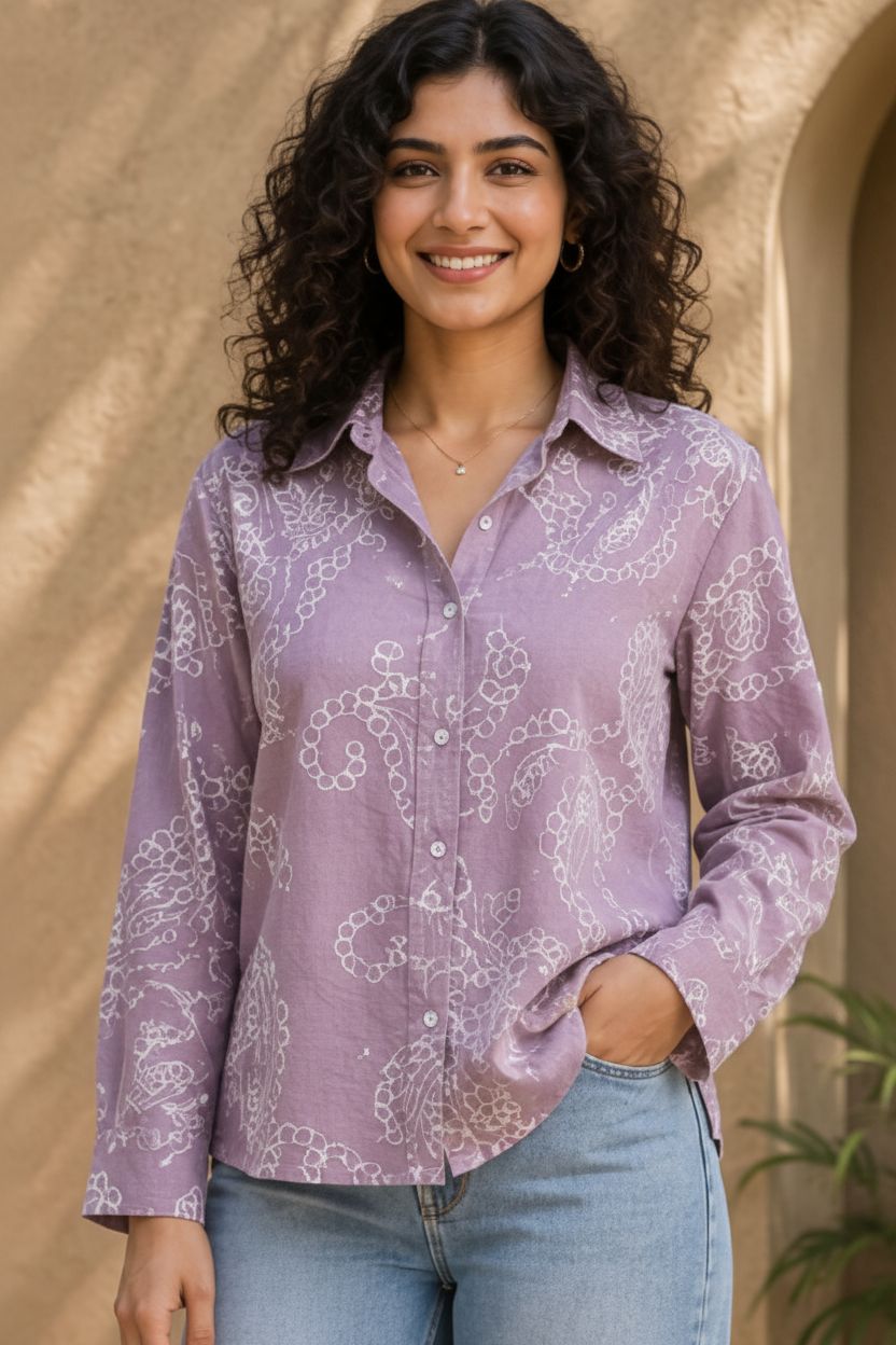 Women Paisley and chain-stitch embroidered pattern Collared Shirt