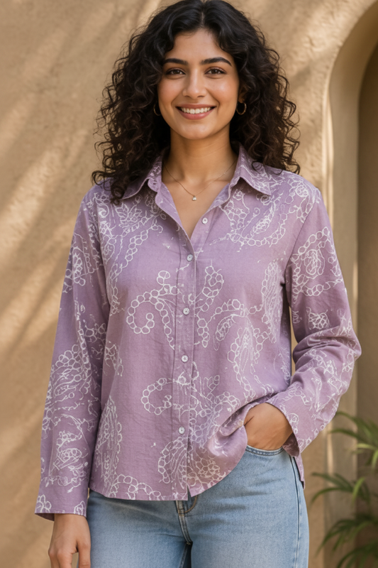 Women Paisley and chain-stitch embroidered pattern Collared Shirt