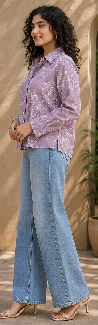 Women Paisley and chain-stitch embroidered pattern Collared Shirt